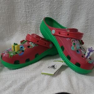Disney Red and Green Men's Holiday Crocs with Festive Charms